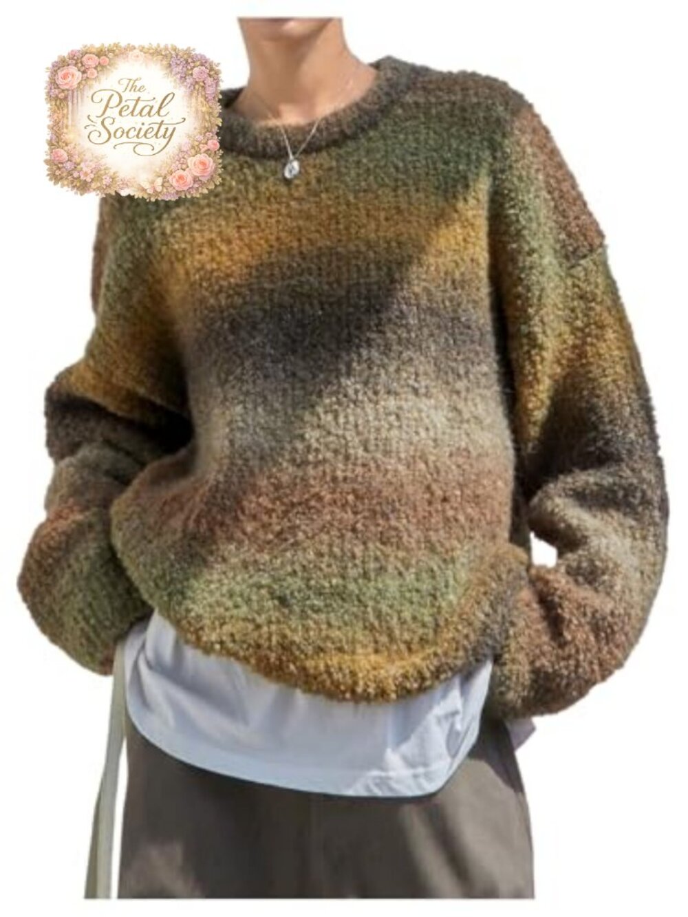 Womens Oversized Long Sleeve Crew Neck Knitted Pullover Sweater